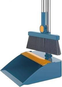 lot 18915 image: Broom and Dustpan Set, Long Handle Standing Broom with Self-Cleaning Comb Teeth, Heavy Duty Broom Dustpan Combo for Home Kitchen Office Floor Pet Hair Cleaning (Blue)