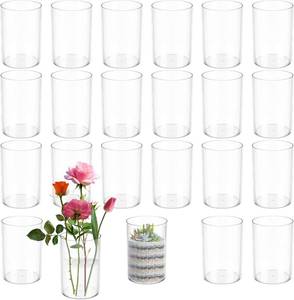 lot 18930 image: 30 PCS Plastic Cylinder Vase 4 Inch Cylinder Vase Bulk Small Clear Flower Container Hurricane Candle Holder Round Wide Container Centerpiece for Home Office Wedding Decor