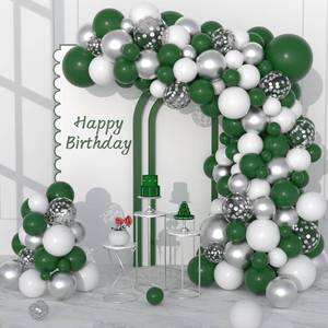 lot 18937 image: Dark Green White Silver Balloon Garland Arch Kit, 122PCS White Dark Green Metallic Silver Confetti Balloons for Wild Animal First Birthday Jungle Football Video Gamer Green Wonderland Decorations