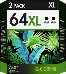 lot 18958 image: 64XL Black Ink Cartridge (2 Pack) Replacement for HP Ink 64 for HP 64 Ink HP64 64 XL Black Ink Cartridge for HP Printers Envy Photo 7855 7858 7155 7158 6255 Inspire 7255e 7955e 7958e Tango X Terra