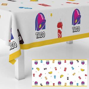 lot 18961 image: Cartoon Taco Tablecloths Burrito Beverage Mexican Taco Quesadilla Print Table Cover Supplies for Baby Shower Birthday Party Dining Banquet Taco Party Fiesta Picnic Decorations 53 x 98