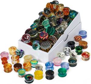 lot 18969 image: COOEAR Screw Fit Ear Gauges Flesh Plugs, 8 Pairs Random Styles Plugs Tunnels, StainlessGlassStoneAcrylic Ear Piercing Stretchers Expander STOCK PHOTO APPROXIMATE