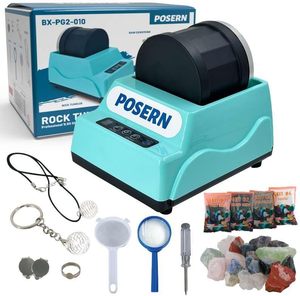 lot 18976 image: Rock Tumbler 1LB Portable Size with Dual Control System-Complete Tumbling Kit with Grit, Rough Rocks and Tools- Great for Adult Tumbling Job and Kids Geography Education