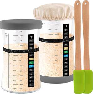 lot 18982 image: WAVEWISE Sourdough Starter Kit 2 Pack - 1500ml50oz Sourdough Starter Jar with Thermometer, Feeding Band, Cloth Cover, Silicone Scraper and Lid - Reusable Sourdough Bread Baking Supplies