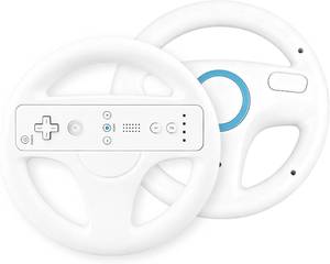 lot 18987 image: Xahpower Steering Wheel for Nintendo Wii and Wii U Remote Controller, 2 Pack Racing Wheels Games Accessories for Mario Kart (White)