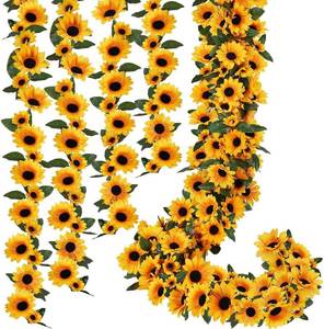 lot 19000 image: 8FT Sunflower Garland Summer Garland Yellow Flower Garland Hanging Vines  Mixed Big and Small 40 Flower Heads Baby Shower Party Birthday Kitchen Wedding Home Decor