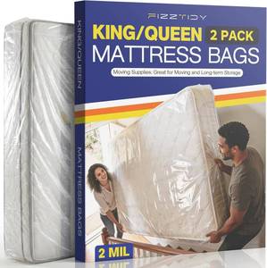 lot 19003 image: 2 Pack Mattress Bags for Moving & Storage - 107 x 78 x 14 for King  Queen Size, Waterproof & Tear-Resistant, 2.0 MIL Heavy Duty Mattress Cover Moving Supplies
