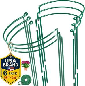 lot 17367 image: 6 Pack Plant Support Stakes   Tall Plant Stakes for Indoor and Outdoor Gardens - Peony Cages and Supports - Cage Rings for Potted Flowers, Peony, Hydrangea, and Rose Bush (10 W x 16 - 24 H)