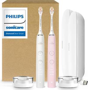 Philips Sonicare DiamondClean 9000 Electric Toothbrush - Sonic Toothbrush with App, Pressure Sensor, 12 Brushing Settings, Replacement Reminder, Charging Travel Case, White &amp; Pink, 2-Pack, HX9912/72 - Retail: $209.96
