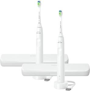lot 17371 image: Philips Sonicare Electric Toothbrush with DiamondClean Brush Head 2-Pack Bundle, Rechargeable Electric Tooth Brush with Pressure Sensor, Sonic Electronic Toothbrush, Travel Case, White - Retail $89.99