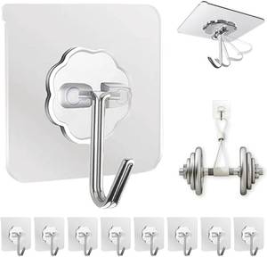 lot 17378 image: Adhesive Wall Hooks for Hanging Heavy Duty 50 lbs Large Hooks for Walls No Damage, Towel Sticky Clear Hook, Waterproof, Home, Bathroom, Kitchen, Office