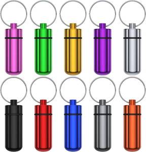 lot 17680 image: Small Portable Pill Case with Keychain(10 Pack), Urekt Waterproof Aluminum Pill Organizer Metal Mini Box Pocket Drug Storage Container for Outdoor Camping Travel