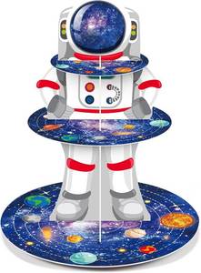 lot 17689 image: Zopeal Space Astronaut Cupcake Stand Space Themed Birthday Party Decorations 3 Tier Planet Cupcake Holder Cake Stand Decorations Galaxy Spaceman Dessert Tower for Space Shower Party Supplies
