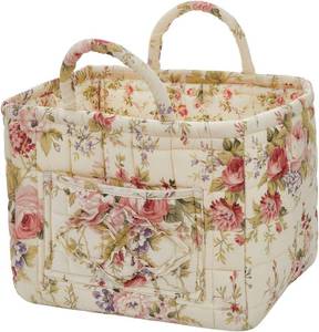 lot 17695 image: Quilted Laundry Basket with Handles - Multi-Purpose Fabric Storage Basket Boho Fabric Storage Baskets with Handles for Car, Home & Nursery - Collapsible Square Organizer (White)