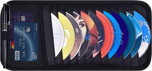 lot 17697 image: Car CD Case Holder, Wisdompro Vehicle Sun Visor Organizer for Cars with 12 DVD Storage Sleeves, 1 Mesh Pocket, 1 Pen Holder and Elastic Strap, Black