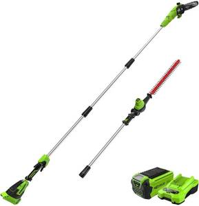 lot 18761 image: Greenworks 40V 10 Brushless Pole Saw  Pole Hedge Combo, Tool Only, Battery and Charger sold Separately