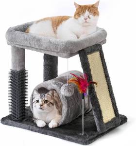 lot 18767 image: Cat Tree Tower,with Scratching Post,Scratching Ball,Feather Teaser, Cat Bed,Multi-Functional Small Space-Saving Cat Tower for Cats (L-Tunnel, cat)