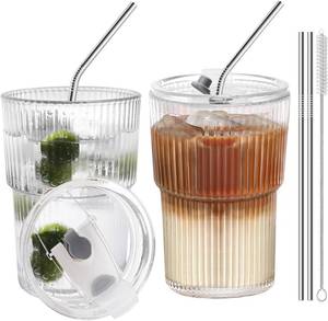 lot 18768 image: HIGIINC Iced Coffee Cups With Lids and Straws 2 Pcs, 16 OZ Unbreakable Cup Drinking Set,Clear Plastic Cups Reusable Iced Coffee Tumbler with Lid and Straw, To Go Coffee Cups Dishwasher Safe