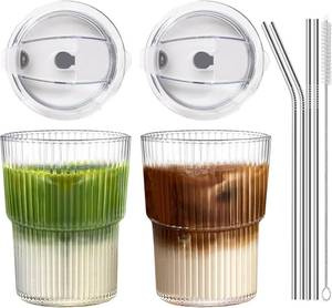 lot 18781 image: Iced Coffee Cups with Lids and Straws Set of 2, 16 Oz Unbreakable Plastic Drinking Cups Reusable Iced Coffee Cup to Go for Iced Tea,Juice, Water,BPA Free, Dishwasher Safe