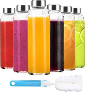lot 18782 image: Luxfuel Clear Glass Bottles with Lids 18 oz, Reusable Glass Water Bottles with Stainless Steel Cap for Refrigerator, Juicing, 100% Leak Proof, BPA Free, Juice Bottle Drinking Jar Containers Set of 6