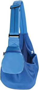 lot 18786 image: Pet Sling Carrier, Adjustable Shoulder Strap Crossbody Bag for Small Pets up to 16.53lb, Red Mesh Breathable Travel Pouch with Front Storage, 50-80cm Length (Blue)