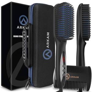 lot 19017 image: Arkam Beard Straightener for Men -Premium Heated Beard Brush Kit wAnti-Scald Feature, Dual Action Hair Comb and Hard Shell Travel Case for Medium to Long Beards - Costume and Grooming Gifts for Men