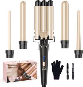 lot 19018 image: Waver Curling Iron Curling Wand - BESTOPE PRO 5 in 1 Curling Wand Set with 3 Barrel Hair Crimper for Women, Fast Heating Crimper Wand Curler in All Hair Type, Women Gifts - Gold