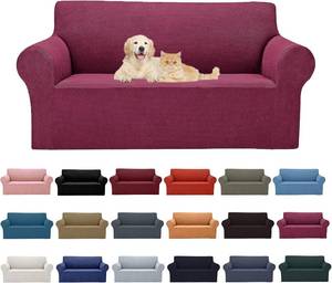 lot 19039 image: Cupuamon 2026 New Stretch Loveseat Sofa Slipcovers Couch Cover for 2 Cushion Furniture Protector Sofa Covers with Elastic Bottom Jacquard Fabric Small Checks for Pets, Kids - Wine