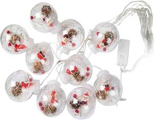 lot 19043 image: Globe String Lights, Christmas Santa String Lights, LED Christmas Santa Claus String Lights, 3.3yd Length Hanging String Lights Battery Powered Safe PVC Christmas String Lights for Home Cafe Party