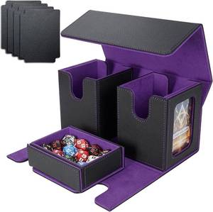 lot 19067 image: AFIING MTG Commander Deck Box 200 Double Sleeved Cards Storage, 3-in-1 Magnetic Card Case Organizer for Magic The Gathering TCG CCG, 4 Dividers & 2 Toploaders BlackPurple
