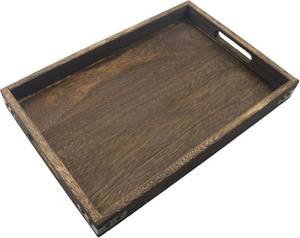 lot 19072 image: 14 Inches Wooden Serving Tray with Handles, Rustic Paulownia Wood Coffee Table Tray