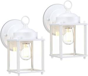 lot 19080 image: GRUENLICH Outdoor Wall Sconce, Exterior Wall Lighting Fixtures with Clear Glass, Front Porch Lighting, Anti-Rust Outside Lights for Patio, Doorway, White, 2 Pack