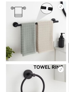 lot 19264 image: Matte Black Bathroom Hardware Set, Bathroom Accessories Stainless Steel Wall Mounted, Including 16 Towel Bar, Toilet Paper Holder, Towel Ring, Towel Hook, Towel Racks for Bathroom