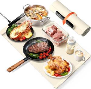 lot 19096 image: Warming Mat for Food,Food Warming Mat,Electric Warming Tray with 10 Temp-Settings,10H Timer,Portable Food Warmer for Parties,Buffets,Family Gatherings,Holiday,Child Lock (Beige, 26  15 Inch)