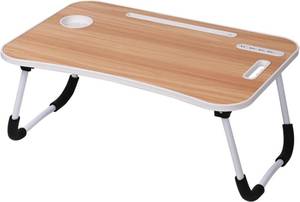 lot 19106 image: Lap Desk - Foldable Lap Desk with Storage Drawer, Cup Holder & Tablet Slot & DC USB Ports, Versatile Bed Desk, Bed Tray(23.6 L x 15.7 W x 10.6 H,Brown)