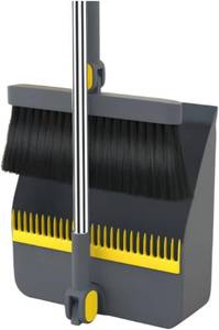 lot 19108 image: 2-in-1 Broom with Dustpan Combo Set,Long Handle Broom Dustpan Combo with Dustpan Teeth to Automatically Clean Hair for Home, Indoor or Outdoor Cleaning Hall Floor (Grayyellow)