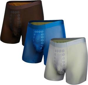 lot 19109 image: QWY Mens Modal Boxer Shorts 3 Pack Medium Waistband Moisture Wicking BlackBlueLight Grey