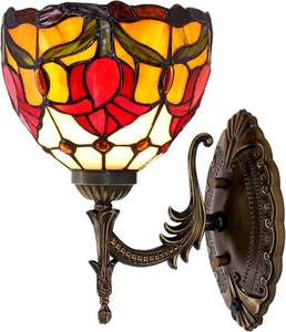 lot 19121 image: Tiffany Wall Sconce Lamp Plug in 8X10.5X11 Inch Stained Glass Wall Light Mount Fixture for Hallway Bedroom ((Tulip Flower Style)
