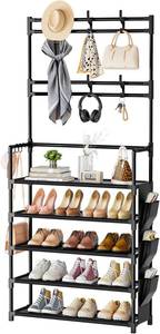 lot 19276 image: Shoe Rack 5 Tier Shoe Organizer Storage 15-20 Pairs Shoes Rack for Closet Entrance Shoe Rack Organizer with Hooks and Side Pocket Entryway Shoe Holder Space Saving Free Standing Shoe Racks Color White