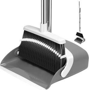 lot 19285 image: Broom and Dustpan Set, 52-in Long Adjustable Handle Broom Dustpan Combo with Dustpan Teeth to Automatically Clean Hair Suitable for Home Kitchen Office Hall Floor(Black&White)