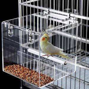 lot 19293 image: No Mess Bird Feeder for Cage, Automatic Acrylic No Mess Bird Feeder Cage for Parrots Canary Parakeet Budgerigar Crested Myna Cockatiel Lovebird (Large)