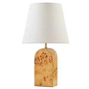 lot 17932 image: Beautiful Burl Wood Table Lamp by Drew Barrymore, 18.5 H - lampshade damaged