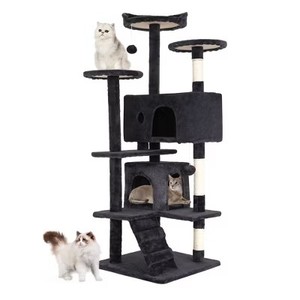 lot 17942 image: FDW 54in Cat Tree Tower  Multi-Level Scratching Post & Play House for Indoor CatsKittens, Dark Gray