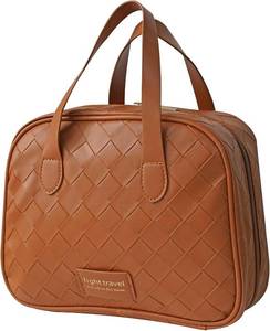 lot 19197 image: Leather Travel Makeup Bag, Top Handle Satchel Handbag, woven cosmetic bag for Women, Large Cosmetic Organizer, Bathroom Organizer for Make up