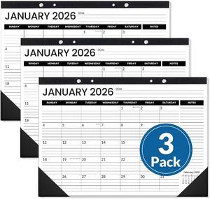 lot 19211 image: SUNEE Desk Calendar 2026 3 Packs - 18 Month Calendar Oct 2025 - Mar 2027, 17 x 12 Desktop Calendar with Notes, for Planning, Organizing in Family, School or Office - Black 2026 Calendar