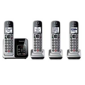 lot 19239 image: Panasonic Cordless Phone with Digital Answering Machine, Advanced Call Block, 4 Handsets- KX-TG3824S - Retail $107.99