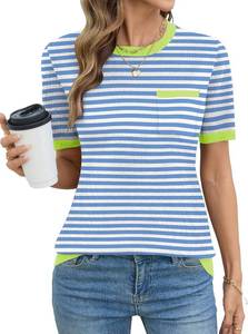 lot 28933 image: Rapbin Short Sleeve Sweater for Women Spring Summer Knit Tops Crew Neck Casual Lightweight Pullover Sweaters with Pocket SIZE S