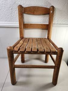 lot 78 image: Wooden Chair with Slatted Seat and Back Vintage&nbsp