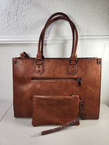 lot 94 image: Cognac Tote Bag with Matching Wristlet and Detachable Strap
