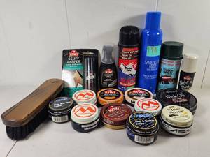 lot 114 image: Shoe Care Kit - Brushes, Polishes, Creams, Sprays and Wax